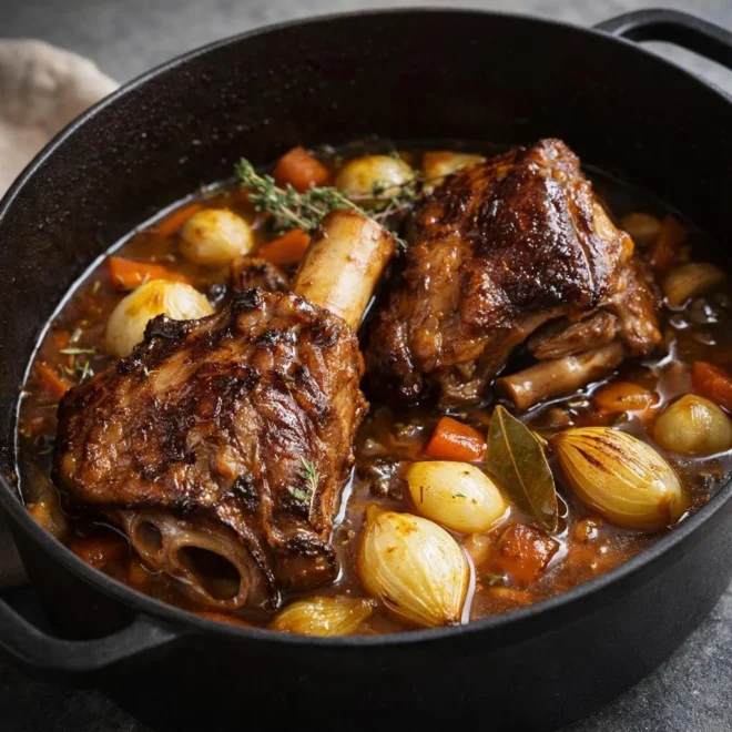 Recette souris d’agneau confites au miel : cocotte