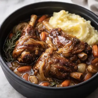 Souris d’agneau confites fondantes au four, jus corsé