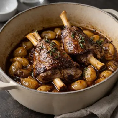 Souris d’agneau confites au four : fondantes aux oignons