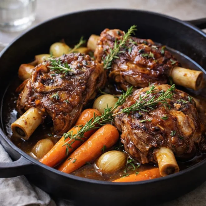 Souris d’agneau confites à la cocotte au miel doux