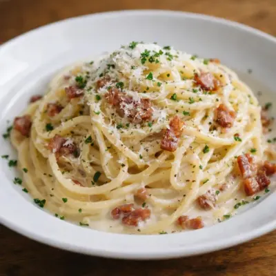Recette carbonara spaghetti sans crème (bacon & parmesan)