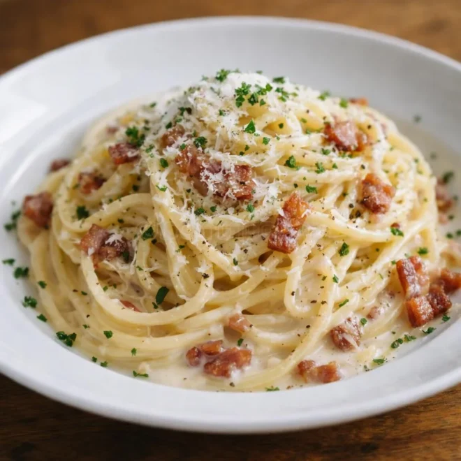 Recette carbonara spaghetti sans crème (bacon & parmesan)
