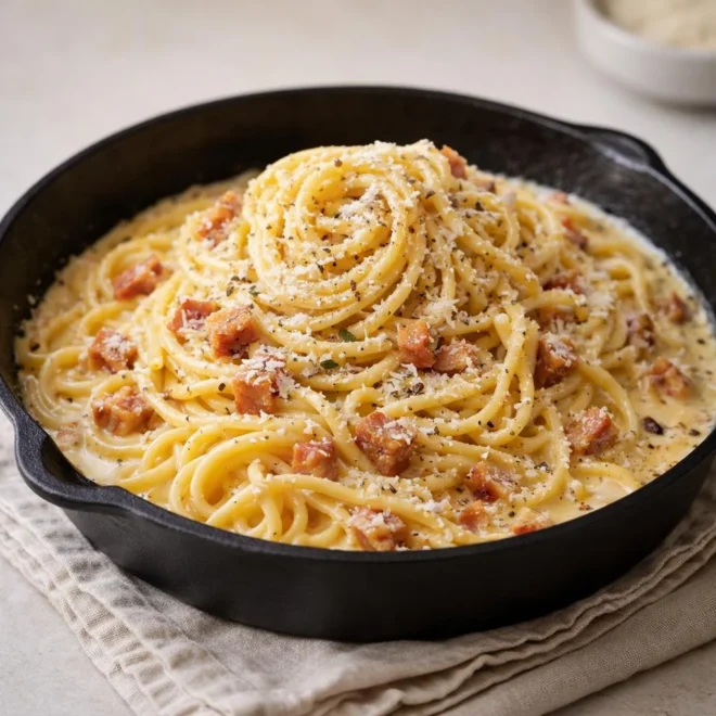 Spaghetti carbonara crémeuse sans crème