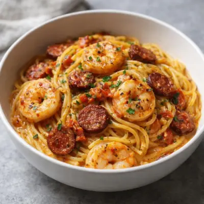 Spaghetti crémeux aux crevettes et chorizo