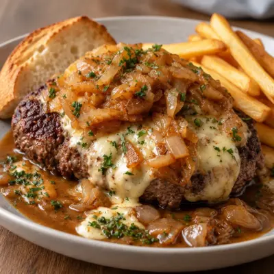 Steak bistrot recette aux oignons et fromage