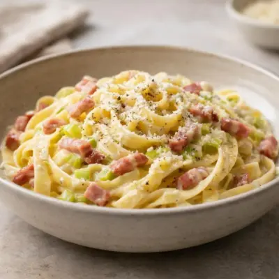 Recette tagliatelles crème de poireaux lardons parmesan