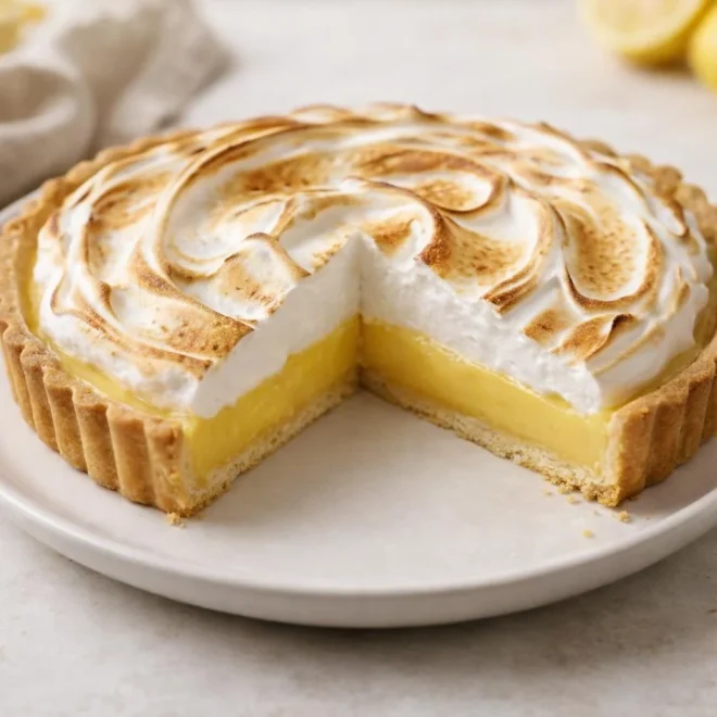 Tarte au citron meringuée (crème citron, meringue italienne et pâte brisée)