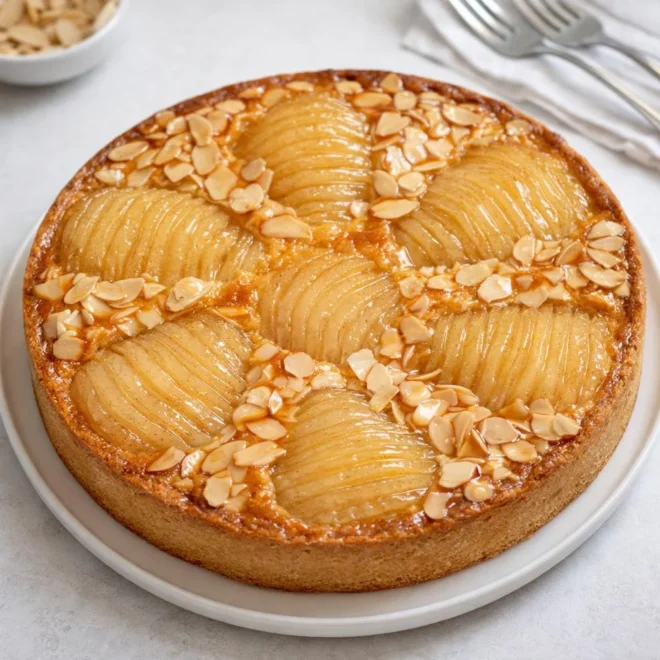 tarte aux poires bourdaloue : crème d’amande moelleuse