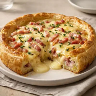 Tarte au camembert fondant : lardons & thym frais