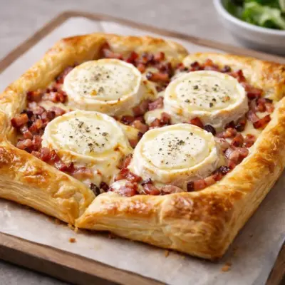 Tarte feuilletée lardons chèvre : cœur fondant au four