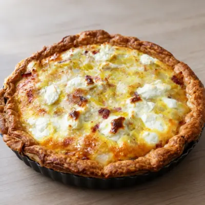 Tarte fine pommes de terre, chèvre et lardons