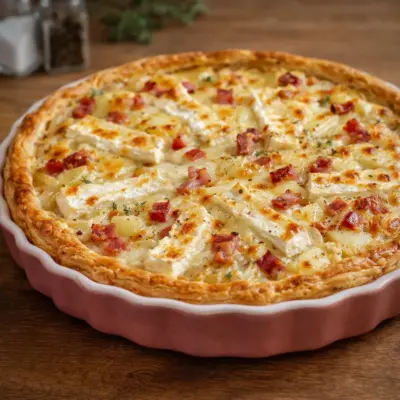 Tarte oignons pommes de terre camembert fondant