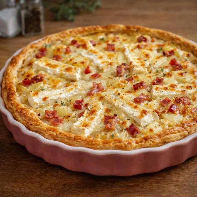 Tarte oignons pommes de terre camembert fondant