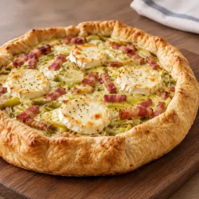 Tarte poireaux lardons chèvre facile et fondante