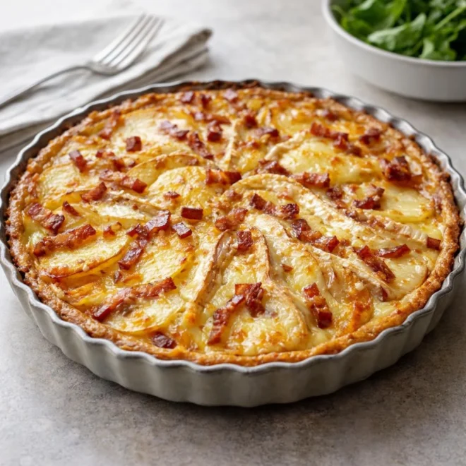Tarte pomme de terre camembert lardons : fondante