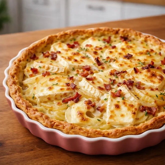 Tarte oignons pommes de terre camembert au four