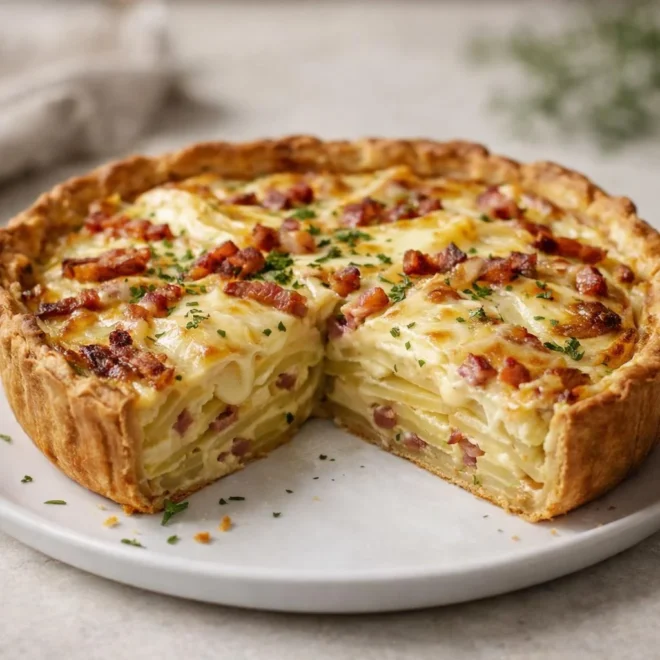 Tarte pommes de terre camembert lardon : facile et gourmande