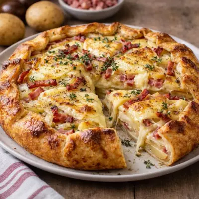Tarte rustique pommes de terre lardons reblochon