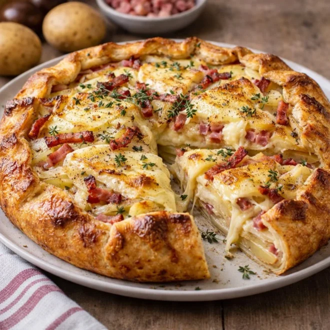 Tarte rustique pommes de terre lardons reblochon