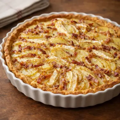 Tarte pommes de terre camembert lardons : ultra gratinée