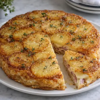 Tarte tatin salée pommes de terre reblochon jambon