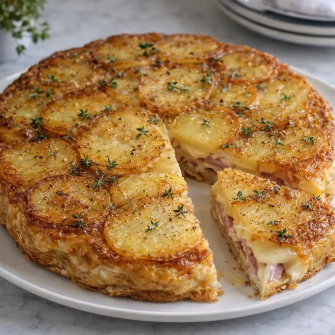Tarte tatin salée pommes de terre reblochon jambon