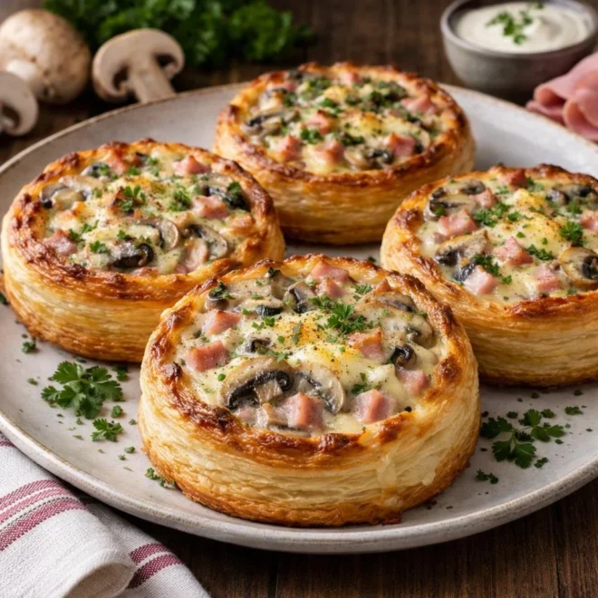 Tartelettes feuilletées jambon champignons crème