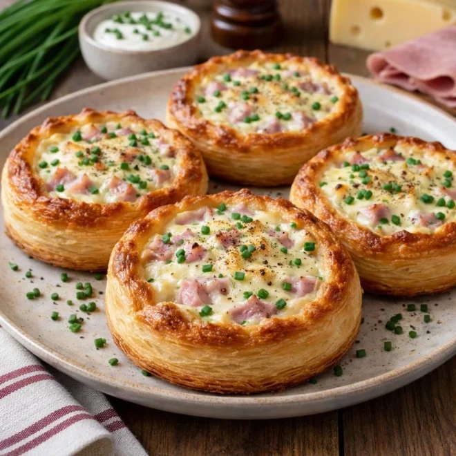 Tartelettes feuilletées jambon fromage blanc ciboulette