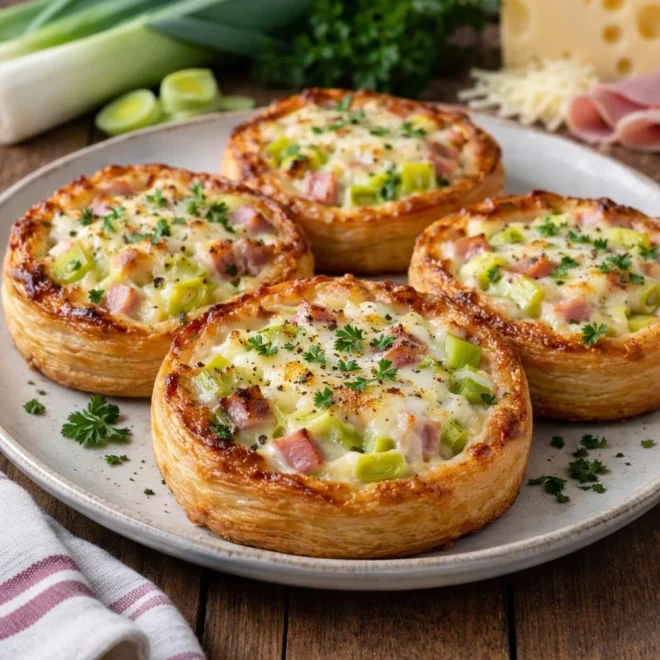 Tartelettes jambon emmental poireaux à la crème
