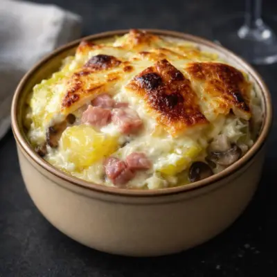 Tartiflette aux poireaux et champignons : gratin au reblocho