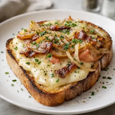Recette croque savoyard raclette : tartine aux lardons