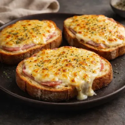 Tartines gratinées au jambon et fromage au four
