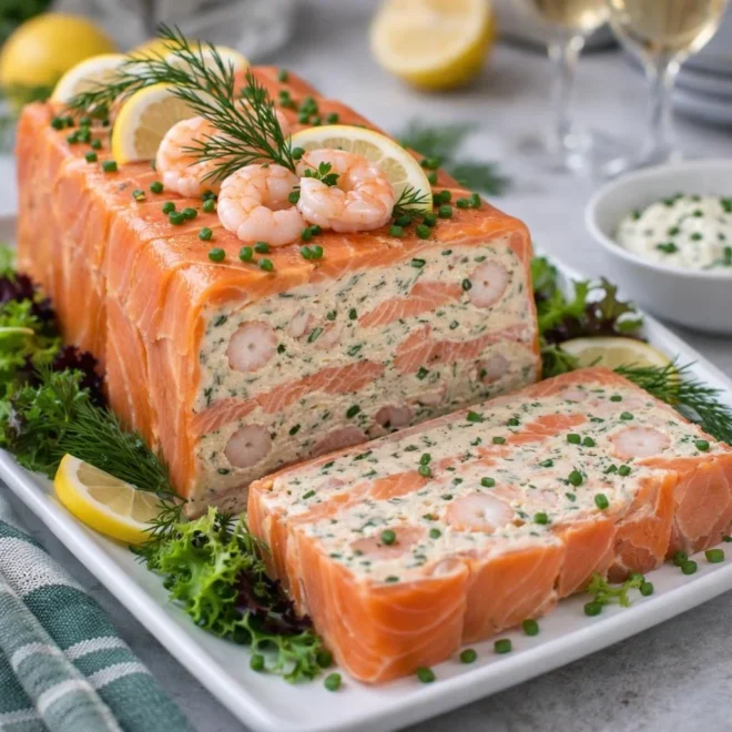 Terrine aux deux saumons crevettes ciboulette