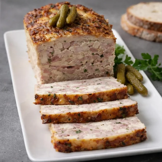 Terrine de poulet au Cognac : chair à saucisse & lardons