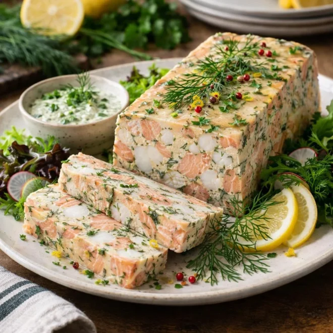 Terrine de saumon et cabillaud aux herbes fraîches