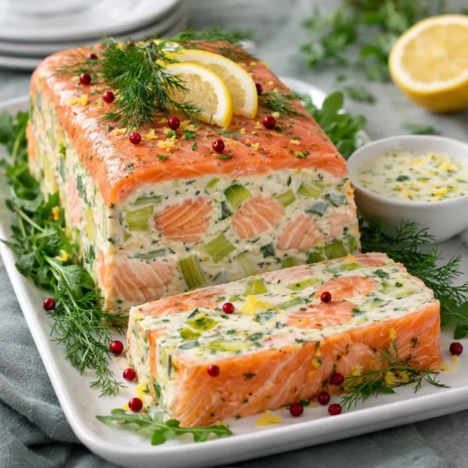 Terrine de saumon aux poireaux crème citronnée