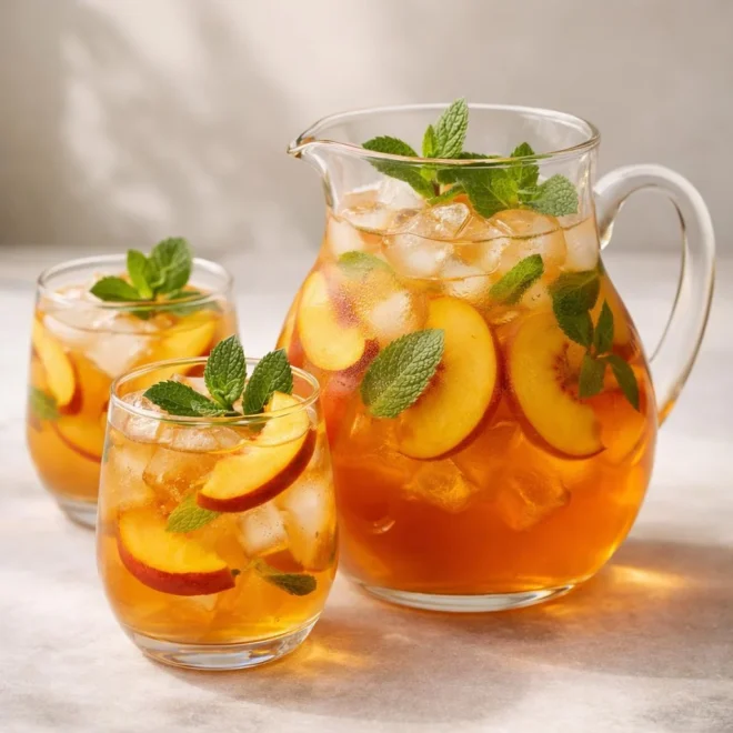 Thé glacé maison à la pêche et à la menthe (grand pichet 1,5 L)