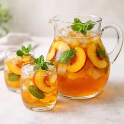 Recette thé glacé à la pêche et à la menthe (1,5 L)
