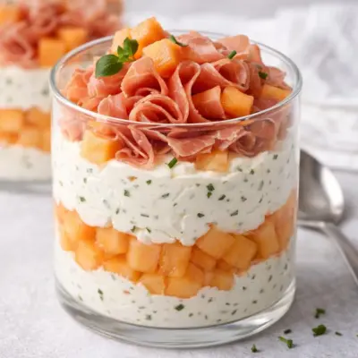 Recette tiramisu salé au melon, jambon & fromage frais