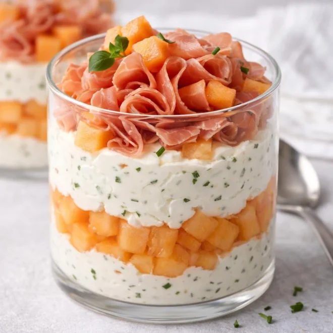 Recette tiramisu salé au melon, jambon & fromage frais