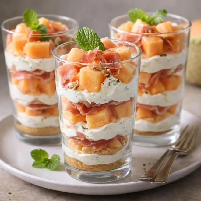Tiramisu salé melon jambon : verrines fraîches