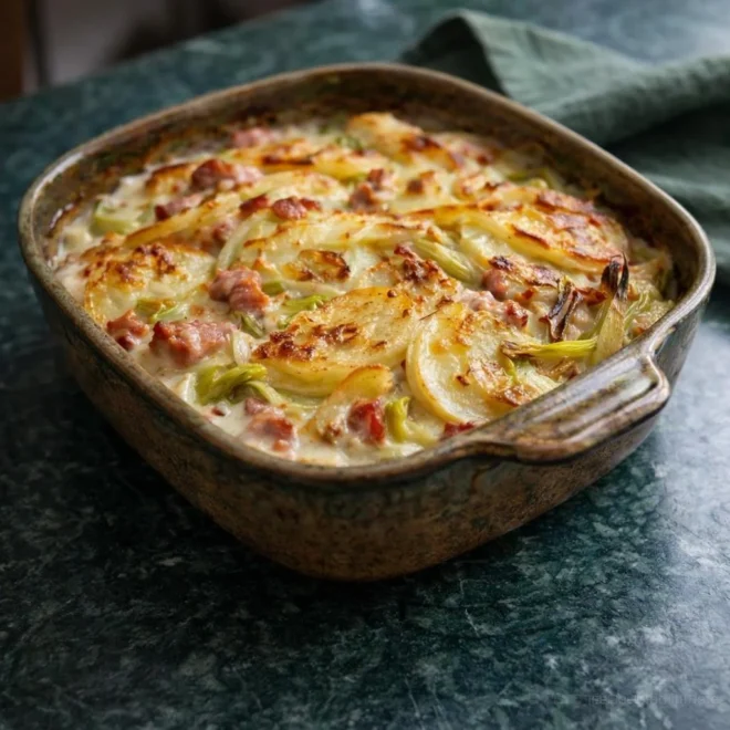 Tofaye vosgienne poireaux : gratin pommes de terre fumé