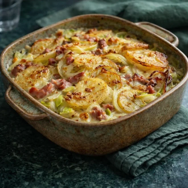 Tofaye vosgienne aux poireaux : pommes de terre fondantes