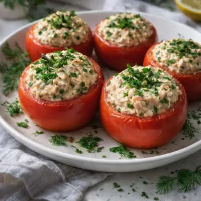 Tomates farcies au thon : crème fromage frais citronnée