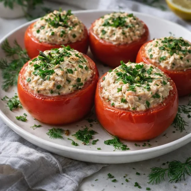 Tomates farcies au thon : crème fromage frais citronnée