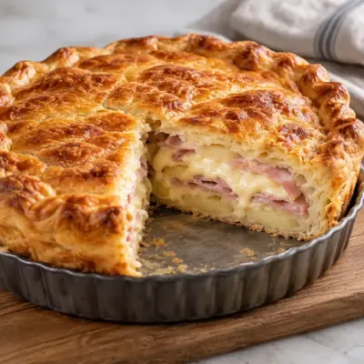Tourte au jambon, pommes de terre et saint-nectaire