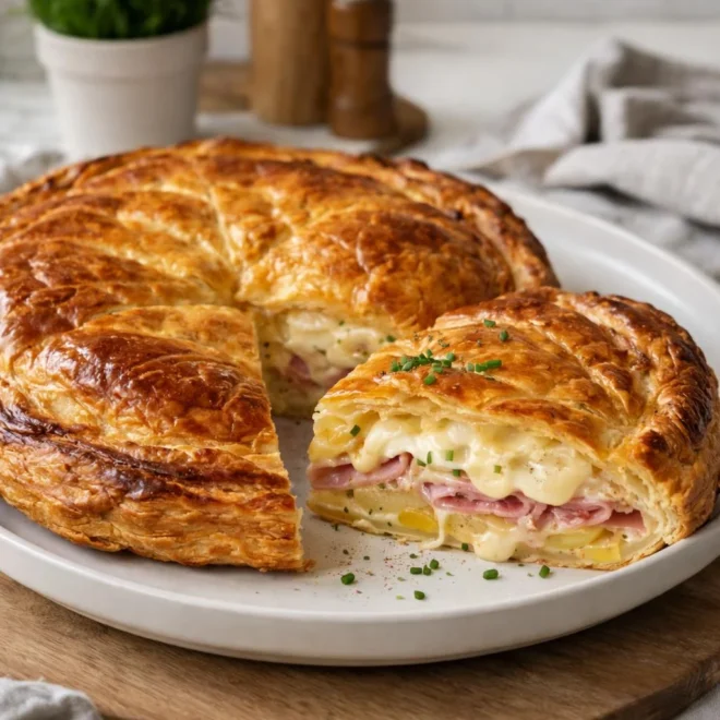 Tourte au jambon et au reblochon : cœur crémeux