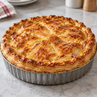 Tourte au jambon, pommes de terre et saint-nectaire