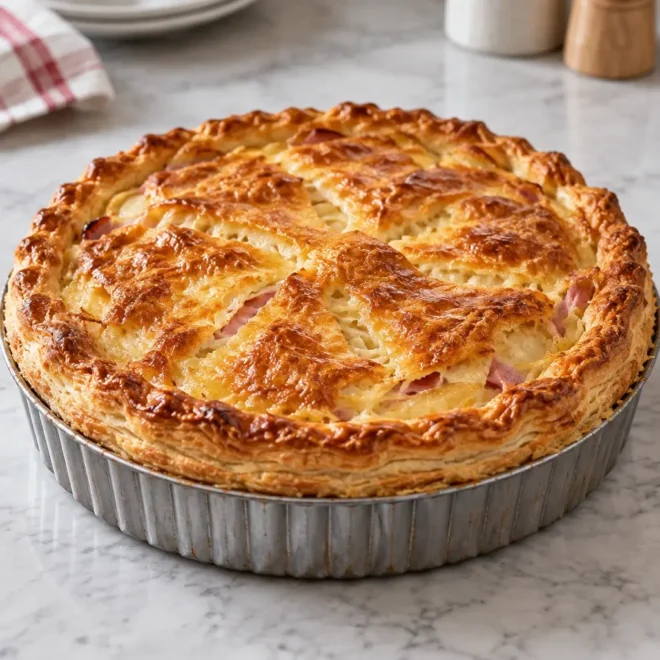 Tourte au jambon, pommes de terre et saint-nectaire