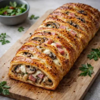 Tresse feuilletée aux champignons et jambon : facile